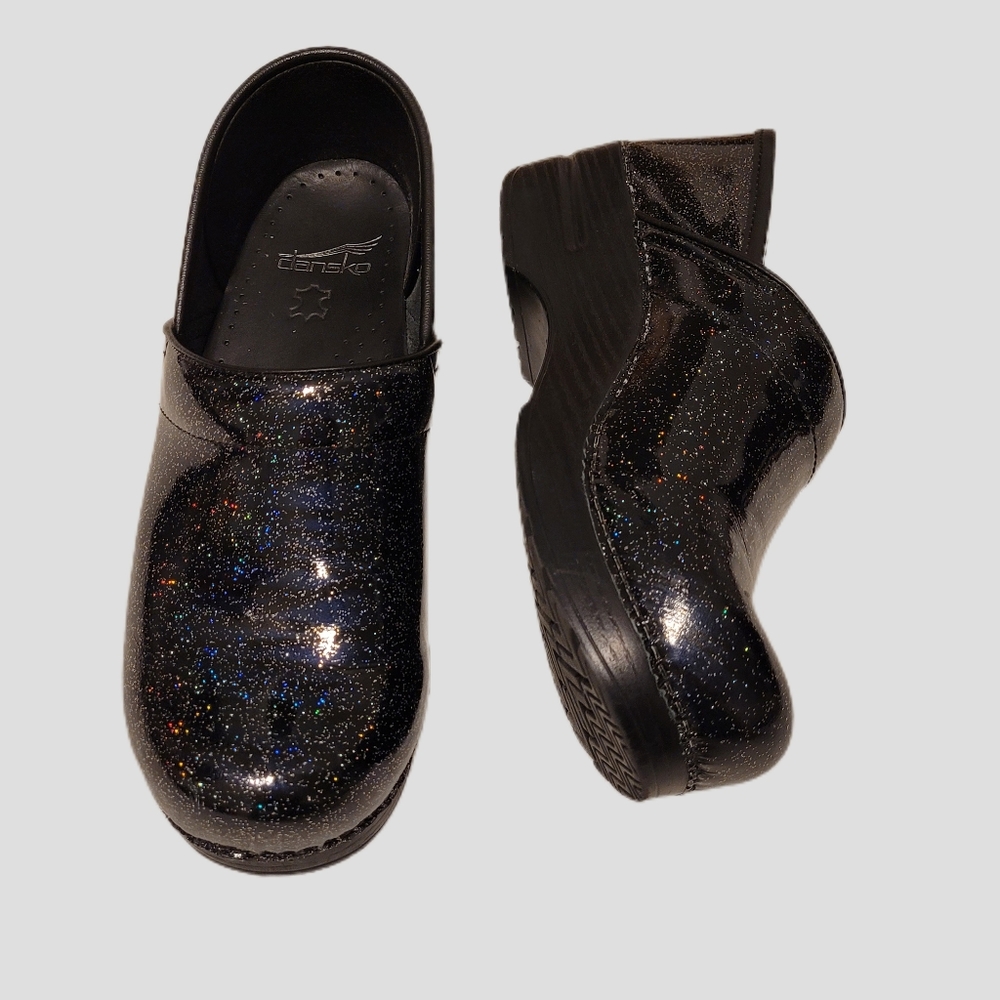 Dansko Black Glitter Mules